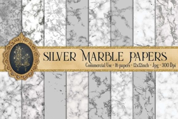 Download 16 Silver Glitter Marble Texture Papers - Silver glitter marble Collection
