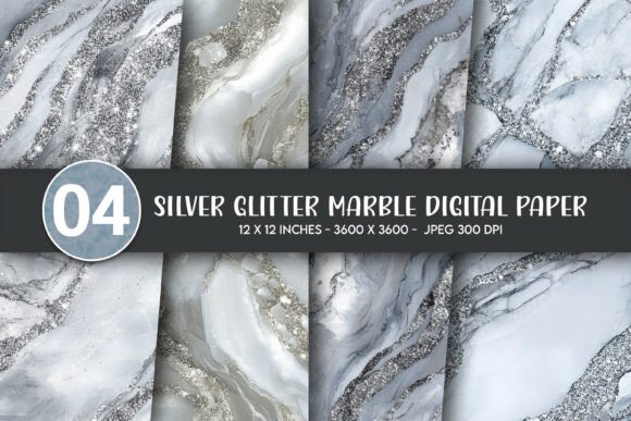 Download Silver Glitter Marble Digital Paper - Silver glitter marble Collection